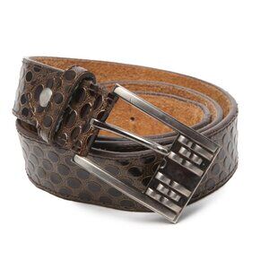 Vintage Western Patent Leather Belt Dotted Reptile Design Silver Buckle